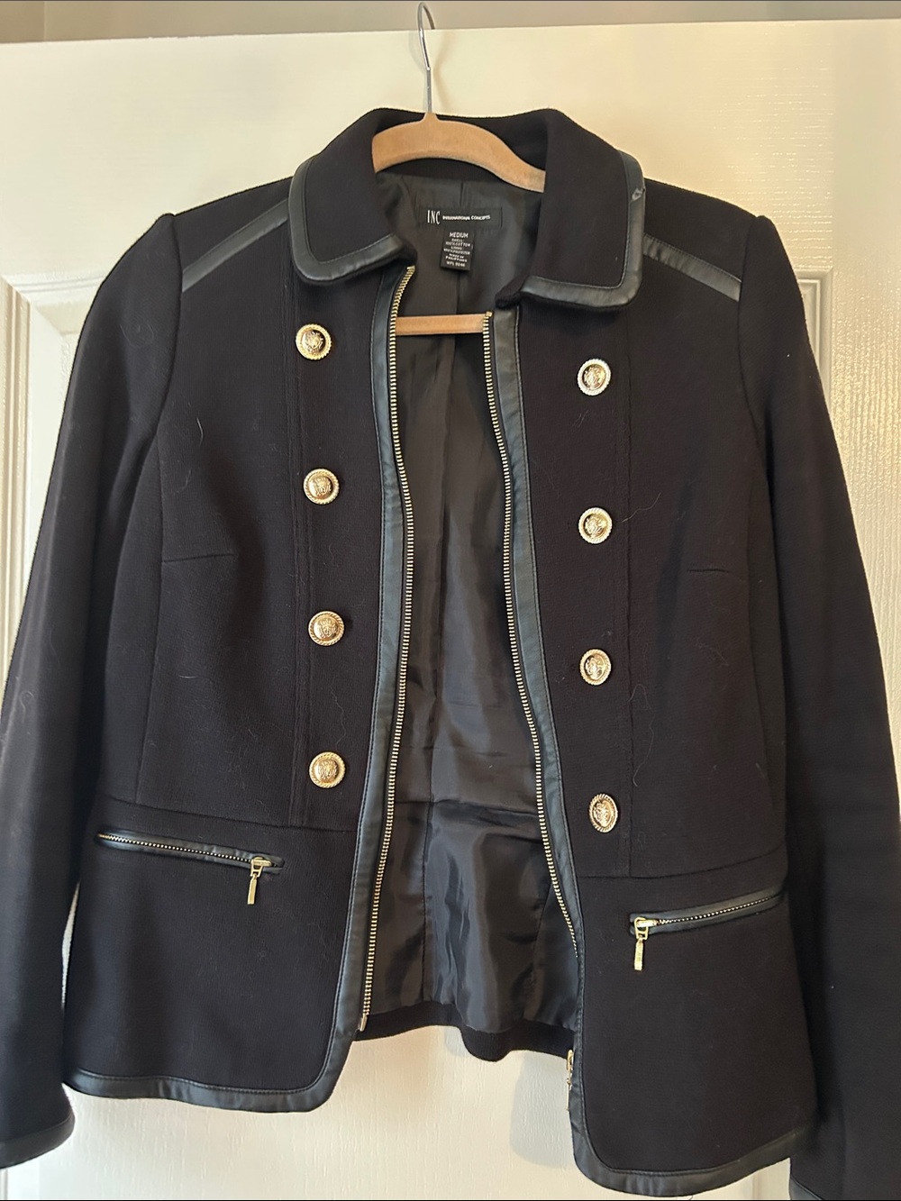 INC International Concepts Black Military-Style Blazer with Gold Buttons
